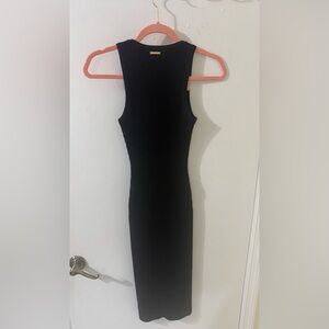 Michael Kors Black Ribbed Midi Dress
